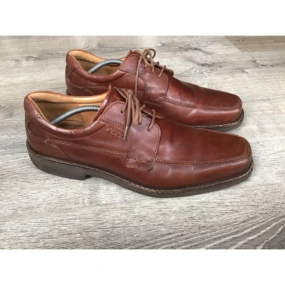 Ecco Helsinki Mens Size EU 47 US 13-13.5 Brown Leather Square Toe Oxfords